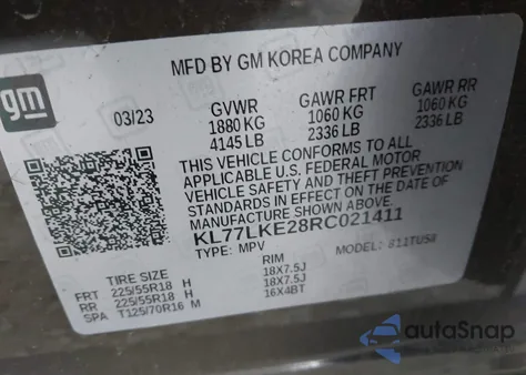 2024 Chevrolet Trax Fwd Activ from USA, damaged, VIN KL77LKE28RC021411